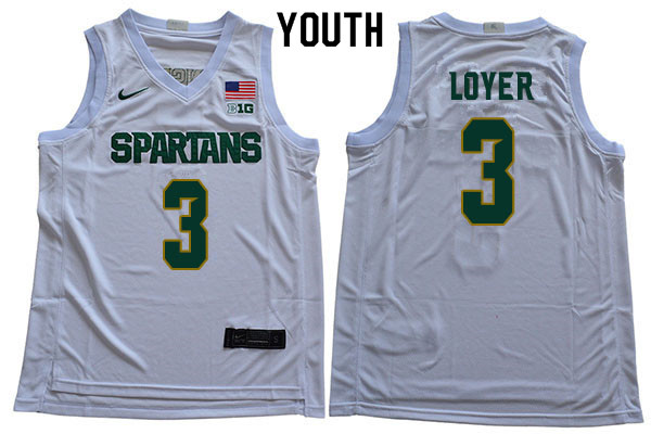 2019-20 Youth #3 Foster Loyer Michigan State Spartans College Basketball Jerseys Sale-White